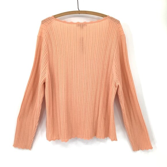 J.Crew Cropped Sweater 2X Peach Scalloped Neckline Long Sleeve 100% Merino Wool - Picture 3 of 7